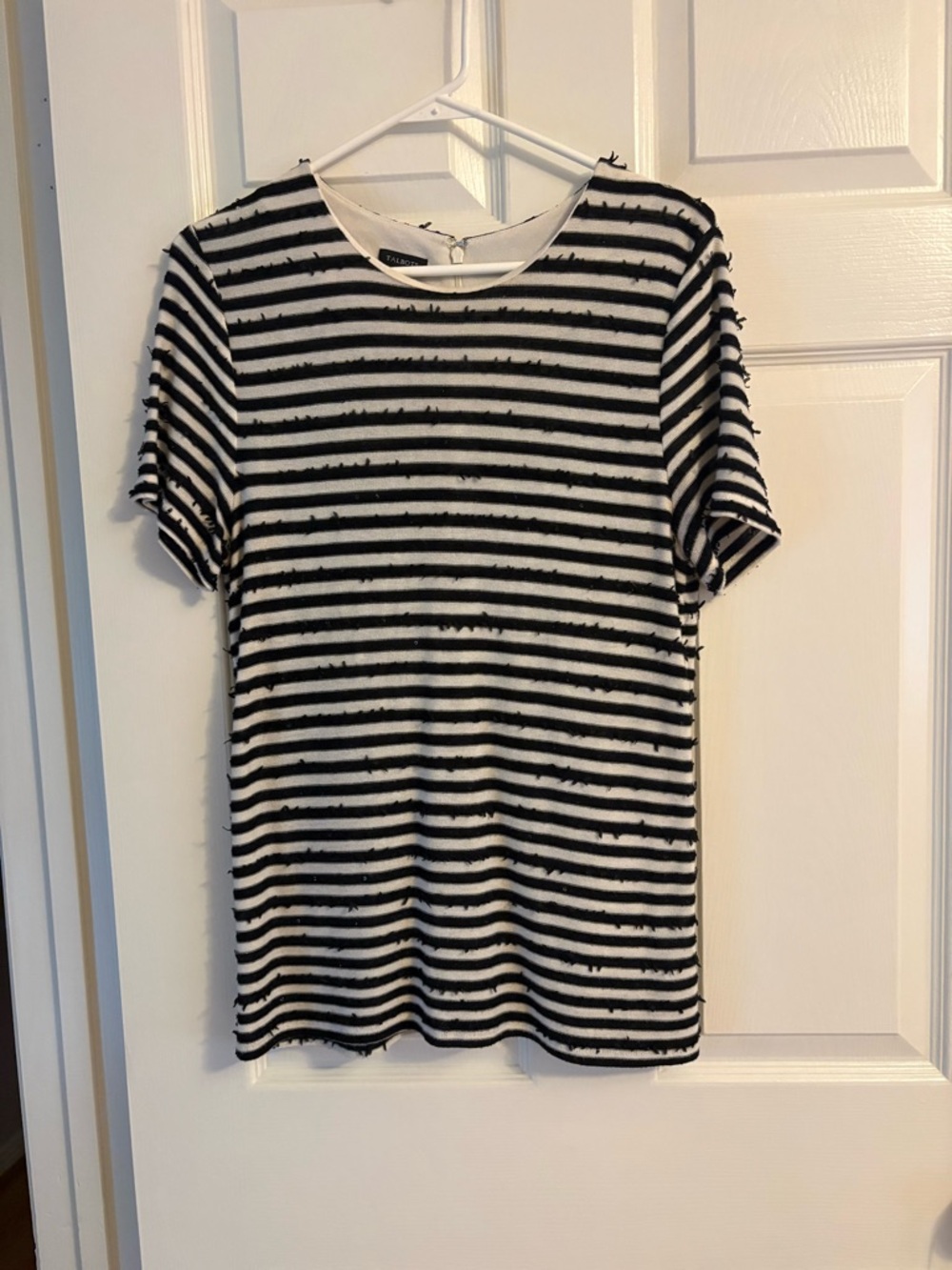 Talbots Black and White Striped Short Sleeve sweater with sequin detail, size L